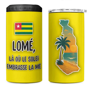 Lome Togo Sunset 4 in 1 Can Cooler Tumbler - Palm Trees and Ocean Embrace Design