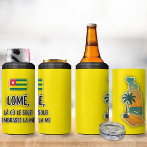 Lome Togo Sunset 4 in 1 Can Cooler Tumbler - Palm Trees and Ocean Embrace Design