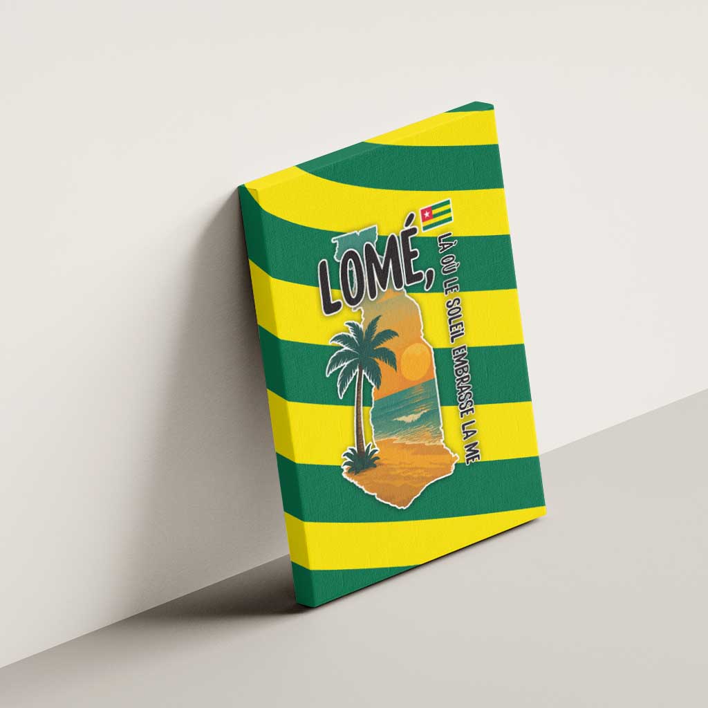 Lome Togo Sunset Canvas Wall Art - Palm Trees and Ocean Embrace Design