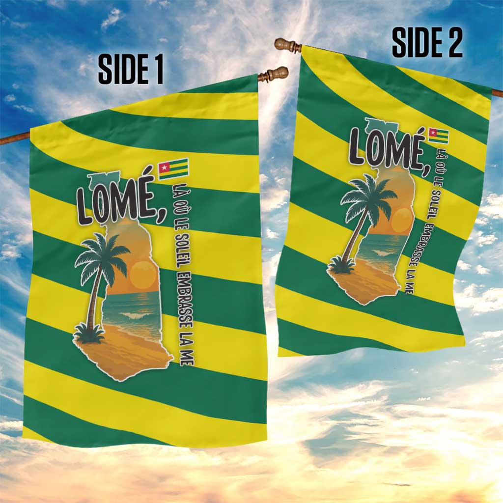 Lome Togo Sunset Garden Flag - Palm Trees and Ocean Embrace Design