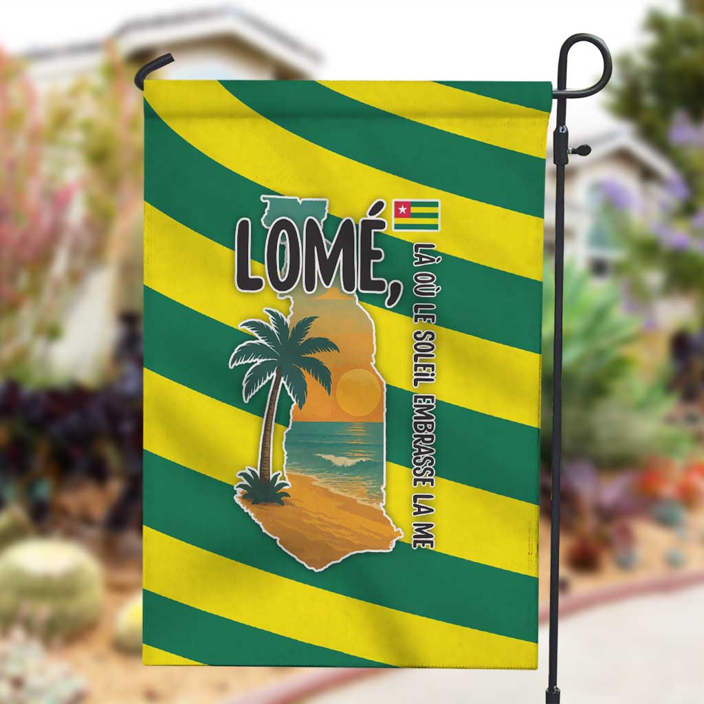Lome Togo Sunset Garden Flag - Palm Trees and Ocean Embrace Design