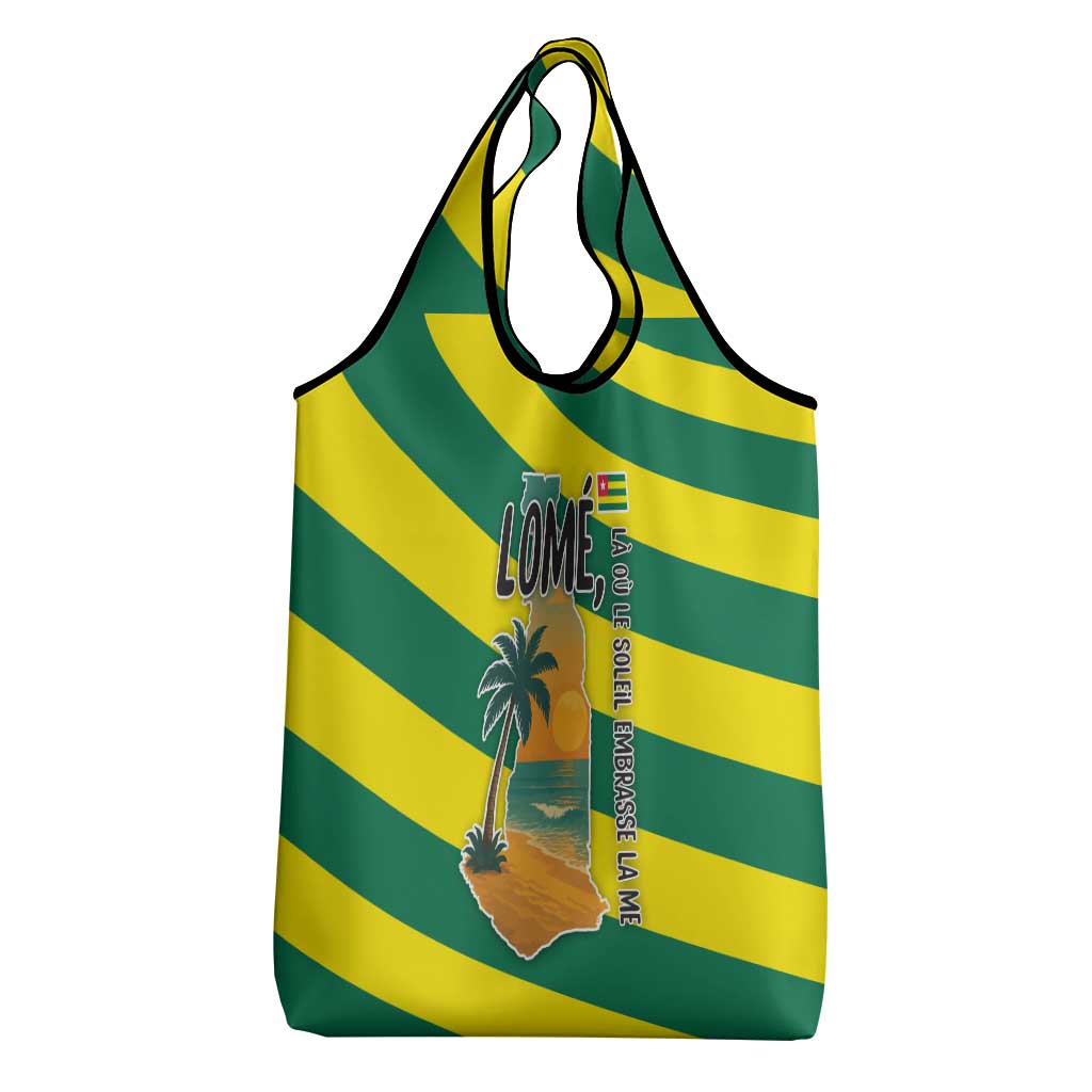 Lome Togo Sunset Grocery Bag - Palm Trees and Ocean Embrace Design