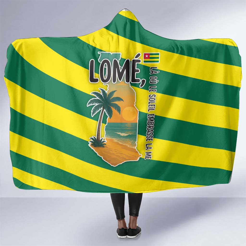 Lome Togo Sunset Hooded Blanket - Palm Trees and Ocean Embrace Design