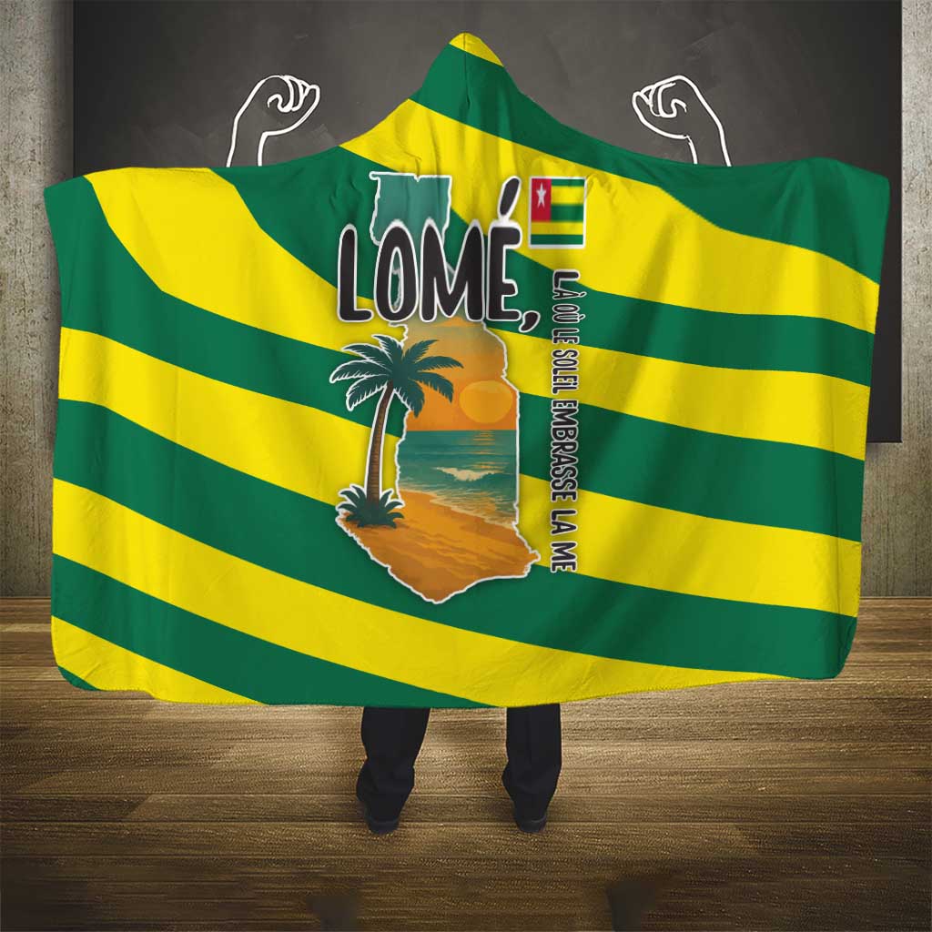 Lome Togo Sunset Hooded Blanket - Palm Trees and Ocean Embrace Design