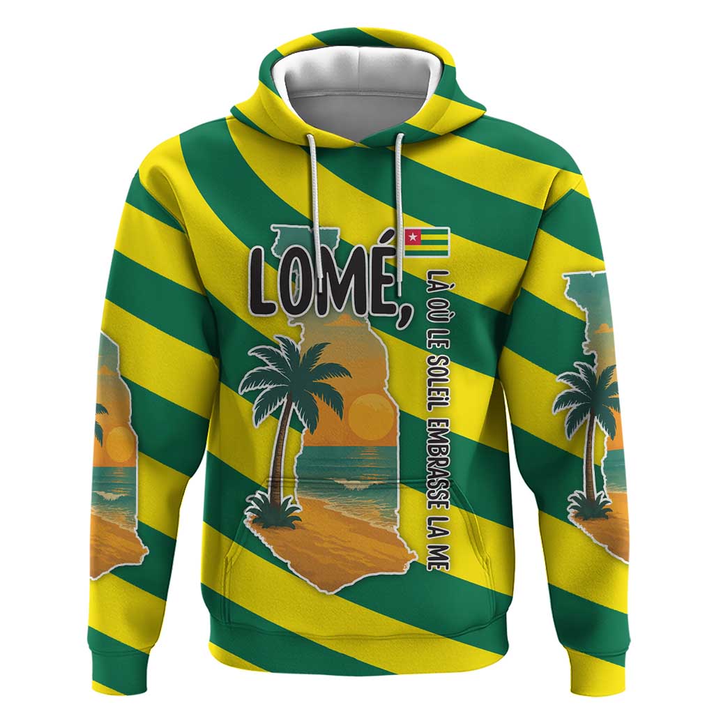 Lome Togo Sunset Hoodie - Palm Trees and Ocean Embrace Design
