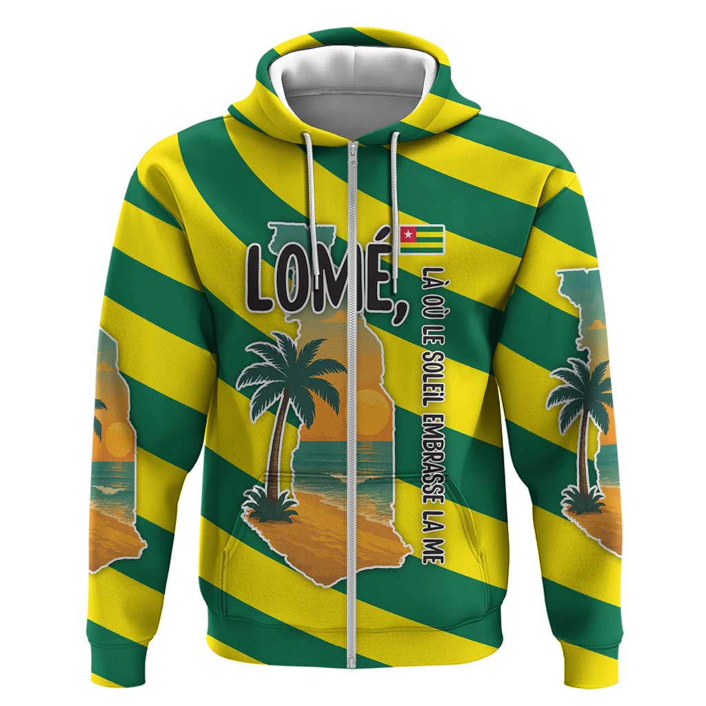 Lome Togo Sunset Hoodie - Palm Trees and Ocean Embrace Design