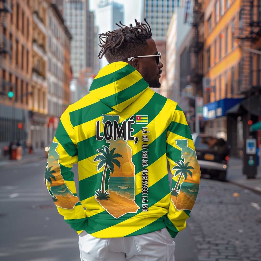 Lome Togo Sunset Hoodie - Palm Trees and Ocean Embrace Design
