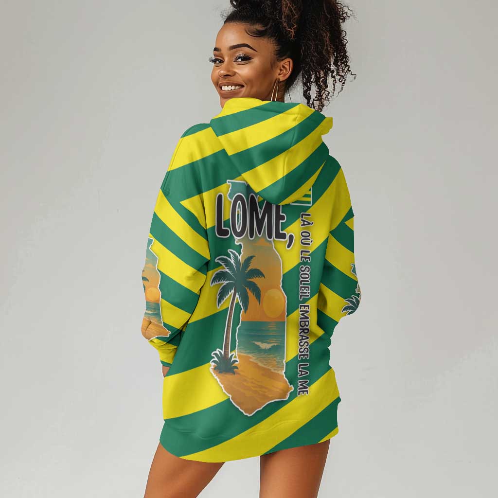 Lome Togo Sunset Hoodie Dress - Palm Trees and Ocean Embrace Design