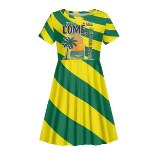 Lome Togo Sunset Kid Short Sleeve Dress - Palm Trees and Ocean Embrace Design