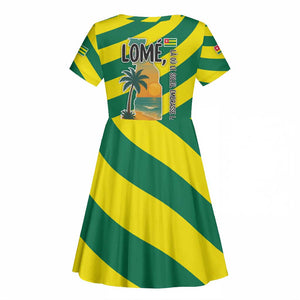 Lome Togo Sunset Kid Short Sleeve Dress - Palm Trees and Ocean Embrace Design