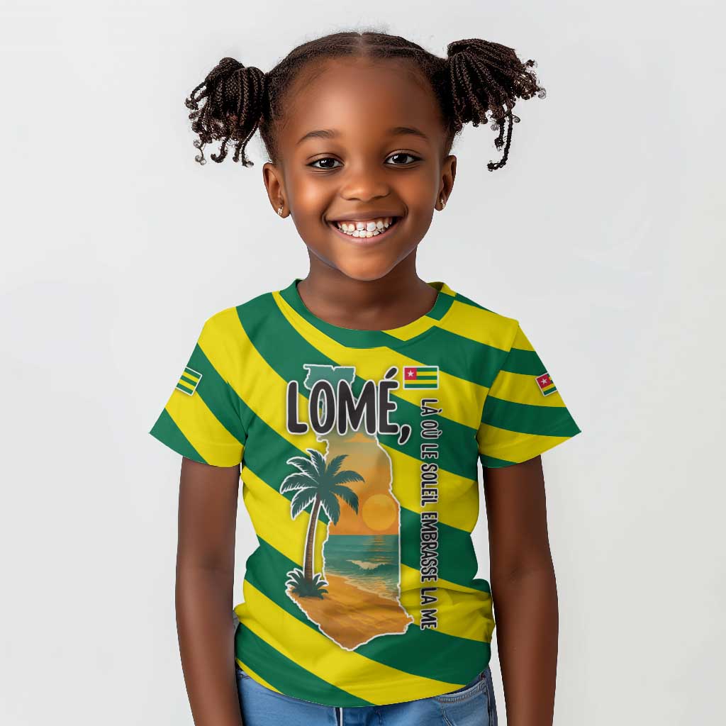 Lome Togo Sunset Kid T shirt - Palm Trees and Ocean Embrace Design