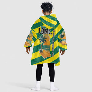 Lome Togo Sunset Kid Wearable Blanket Hoodie - Palm Trees and Ocean Embrace Design