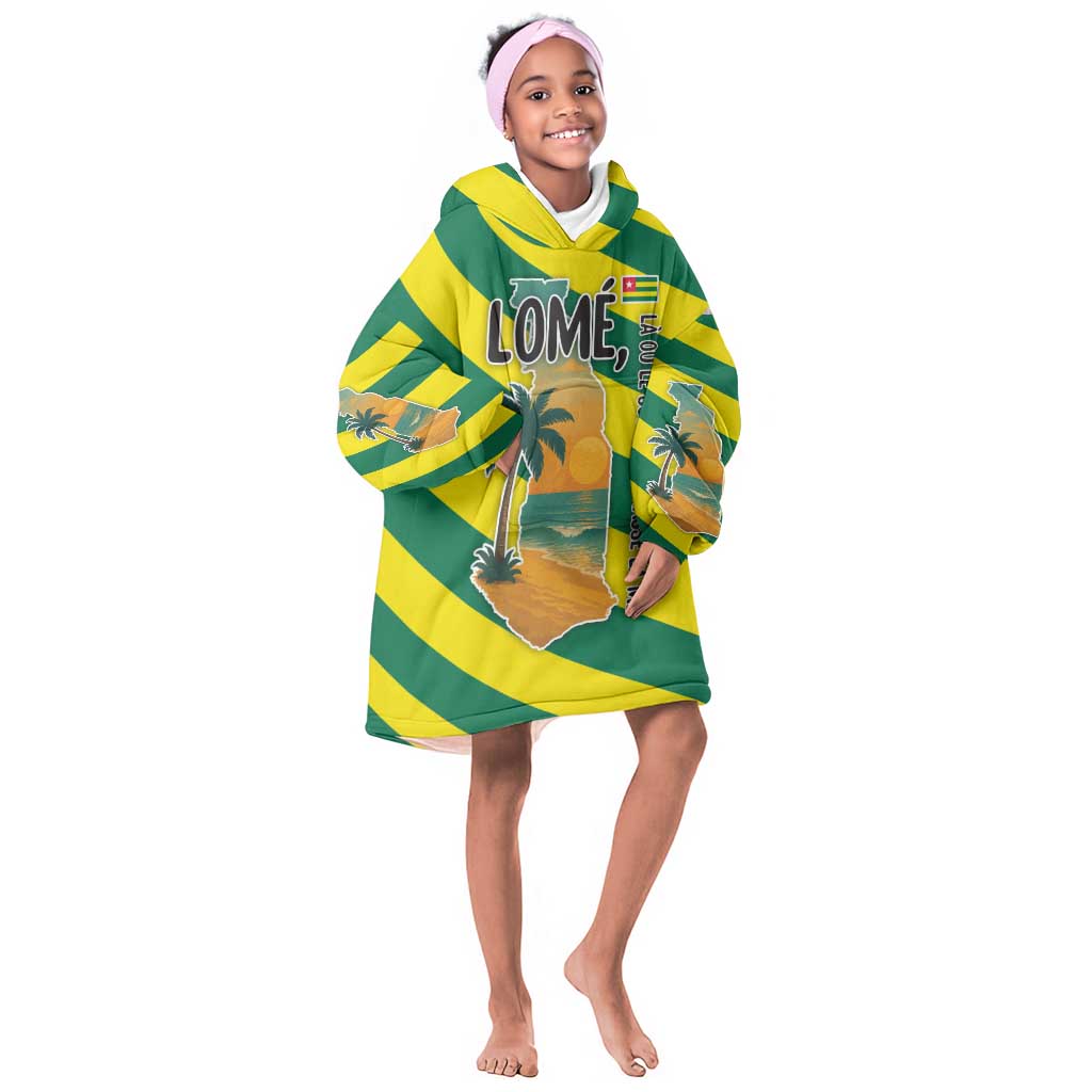 Lome Togo Sunset Kid Wearable Blanket Hoodie - Palm Trees and Ocean Embrace Design