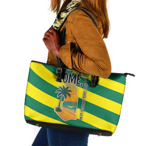 Lome Togo Sunset Leather Tote Bag - Palm Trees and Ocean Embrace Design