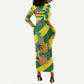 Lome Togo Sunset Long Sleeve Bodycon Dress - Palm Trees and Ocean Embrace Design