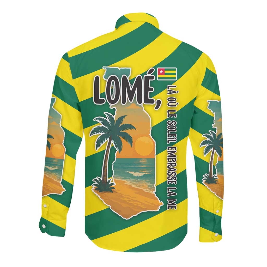 Lome Togo Sunset Long Sleeve Button Shirt - Palm Trees and Ocean Embrace Design