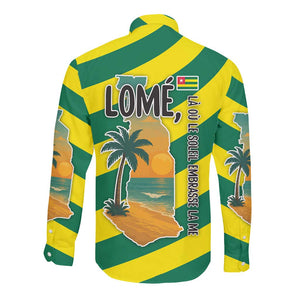 Lome Togo Sunset Long Sleeve Button Shirt - Palm Trees and Ocean Embrace Design