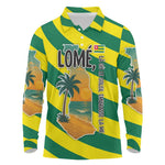 Lome Togo Sunset Long Sleeve Polo Shirt - Palm Trees and Ocean Embrace Design