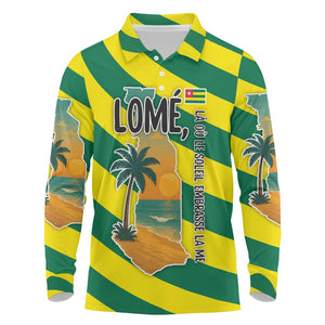 Lome Togo Sunset Long Sleeve Polo Shirt - Palm Trees and Ocean Embrace Design