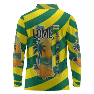 Lome Togo Sunset Long Sleeve Polo Shirt - Palm Trees and Ocean Embrace Design