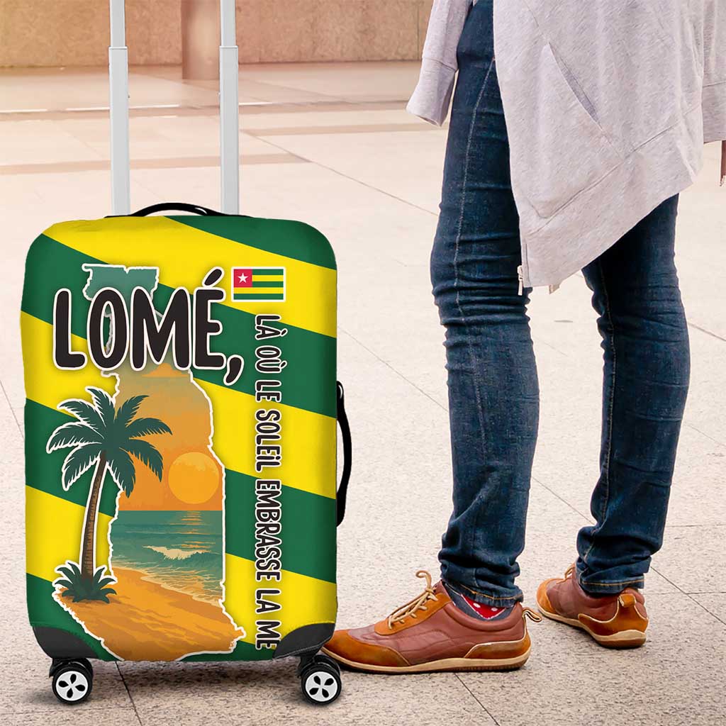 Lome Togo Sunset Luggage Cover - Palm Trees and Ocean Embrace Design