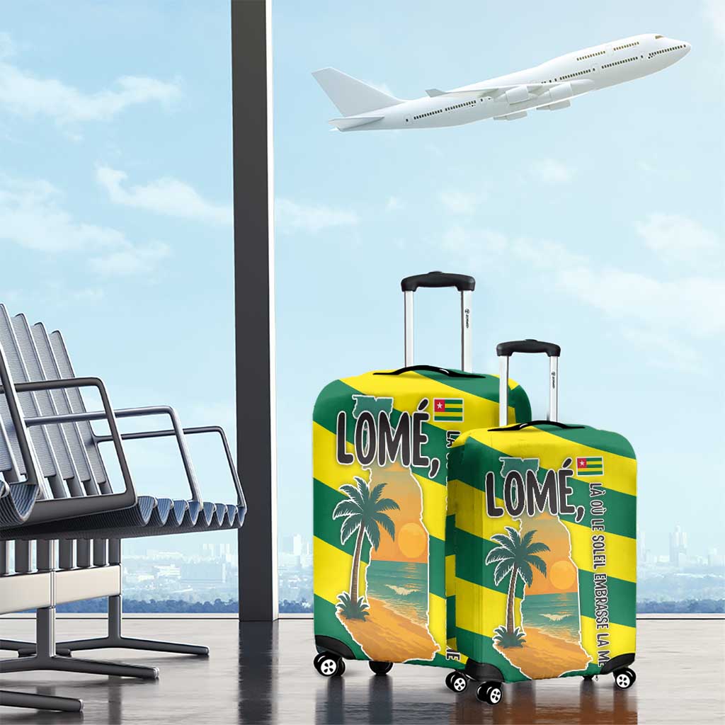 Lome Togo Sunset Luggage Cover - Palm Trees and Ocean Embrace Design