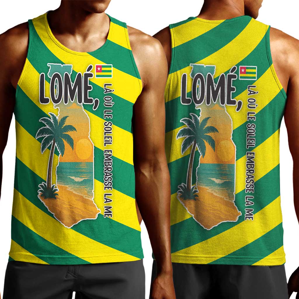 Lome Togo Sunset Men Tank Top - Palm Trees and Ocean Embrace Design