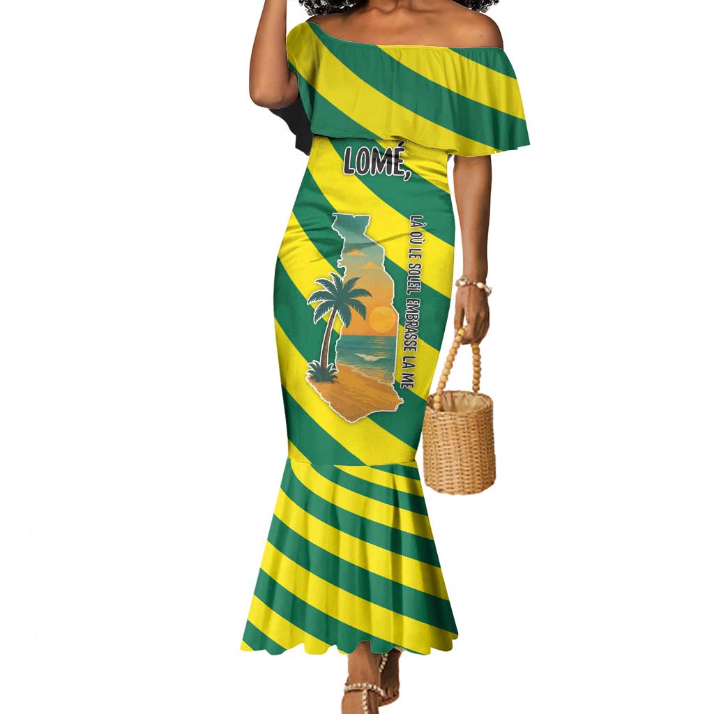 Lome Togo Sunset Mermaid Dress - Palm Trees and Ocean Embrace Design