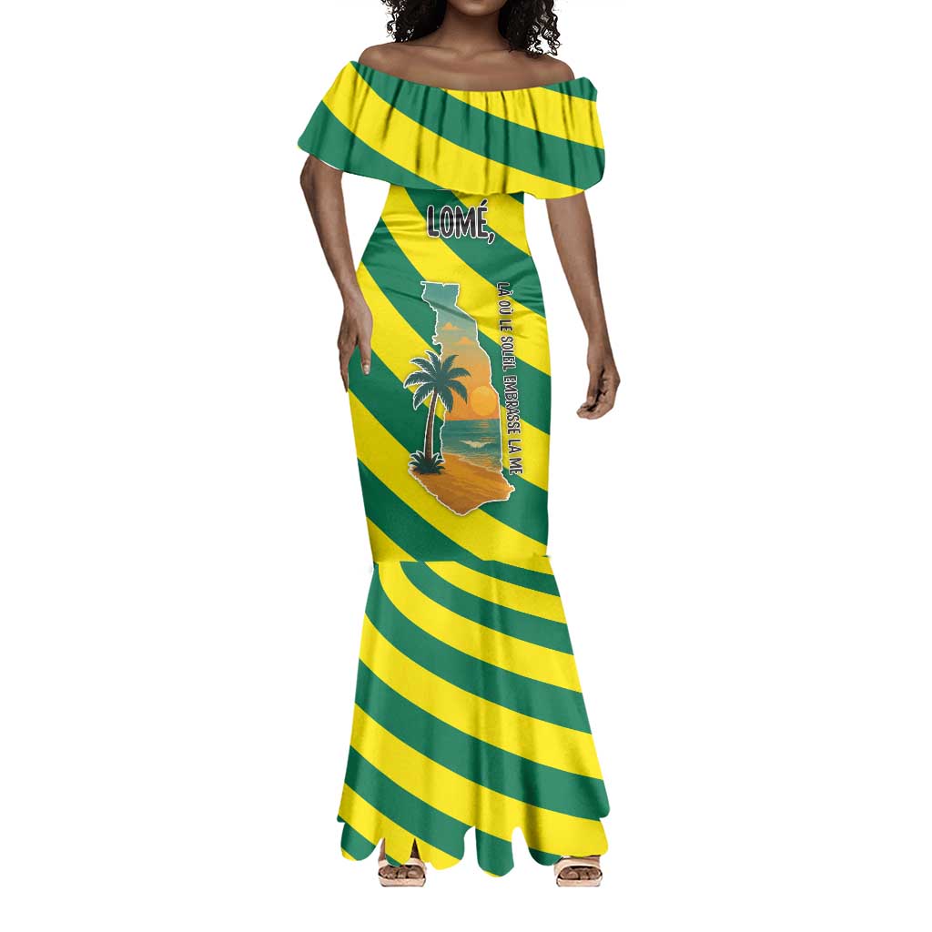 Lome Togo Sunset Mermaid Dress - Palm Trees and Ocean Embrace Design
