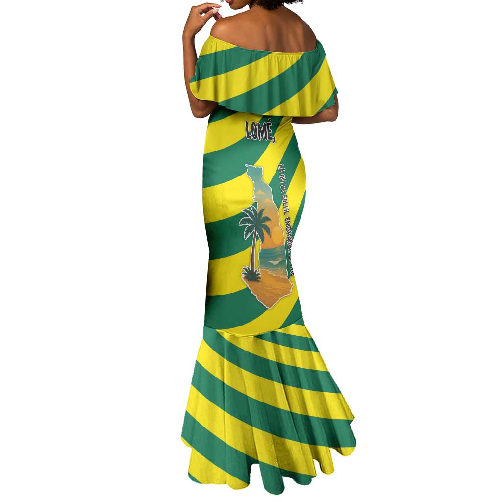Lome Togo Sunset Mermaid Dress - Palm Trees and Ocean Embrace Design