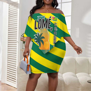 Lome Togo Sunset Off Shoulder Short Dress - Palm Trees and Ocean Embrace Design