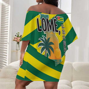 Lome Togo Sunset Off Shoulder Short Dress - Palm Trees and Ocean Embrace Design