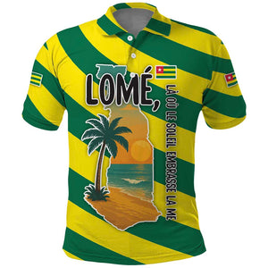 Lome Togo Sunset Polo Shirt - Palm Trees and Ocean Embrace Design