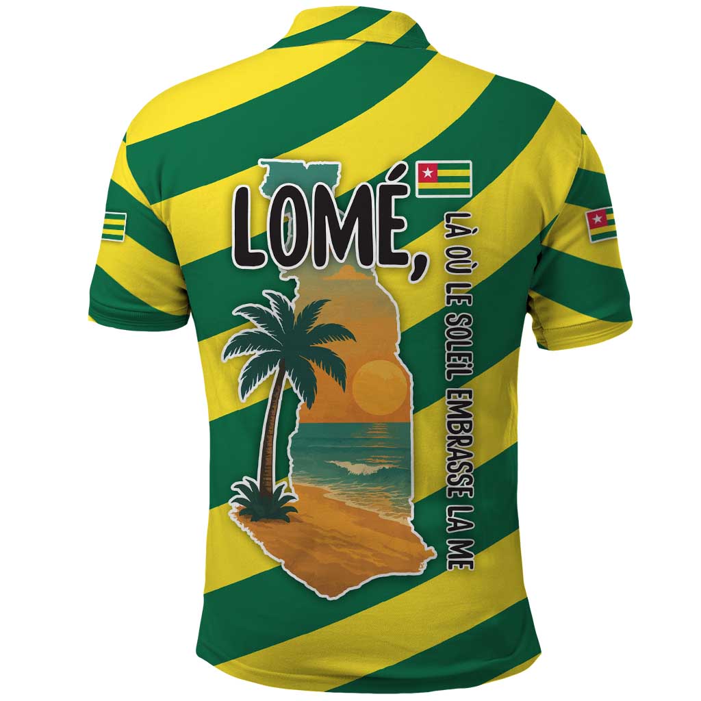 Lome Togo Sunset Polo Shirt - Palm Trees and Ocean Embrace Design