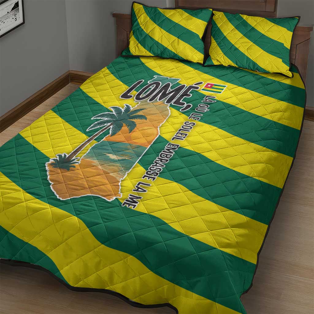 Lome Togo Sunset Quilt Bed Set - Palm Trees and Ocean Embrace Design
