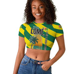 Lome Togo Sunset Raglan Cropped T shirt - Palm Trees and Ocean Embrace Design