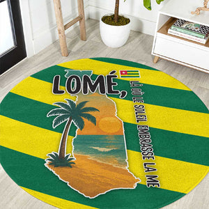 Lome Togo Sunset Round Carpet - Palm Trees and Ocean Embrace Design