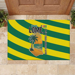 Lome Togo Sunset Rubber Doormat - Palm Trees and Ocean Embrace Design