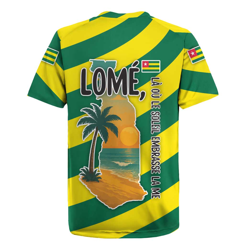 Lome Togo Sunset Rugby Jersey - Palm Trees and Ocean Embrace Design