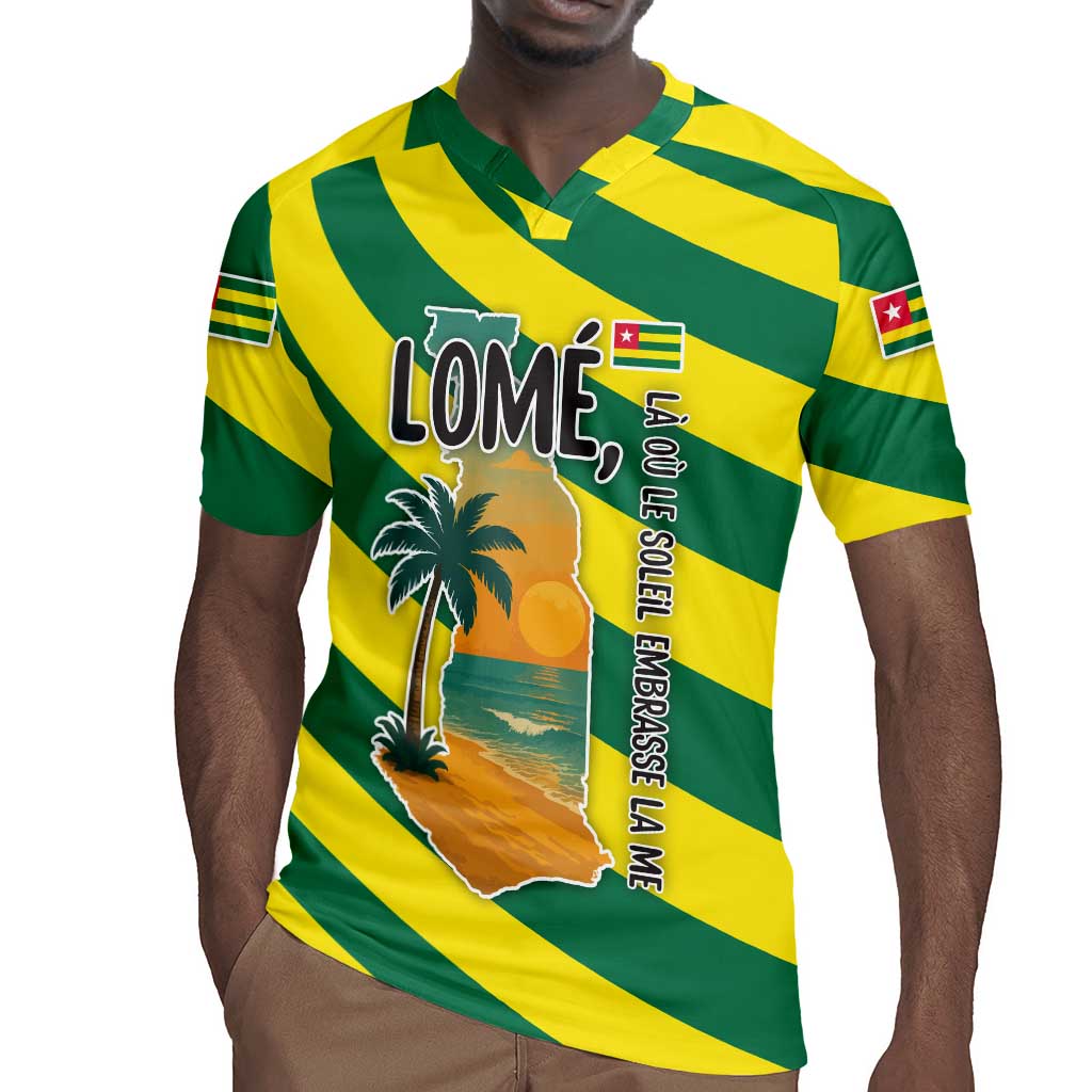 Lome Togo Sunset Rugby Jersey - Palm Trees and Ocean Embrace Design