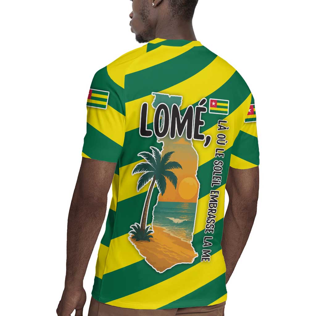 Lome Togo Sunset Rugby Jersey - Palm Trees and Ocean Embrace Design