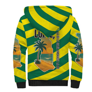 Lome Togo Sunset Sherpa Hoodie - Palm Trees and Ocean Embrace Design