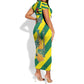 Lome Togo Sunset Short Sleeve Bodycon Dress - Palm Trees and Ocean Embrace Design