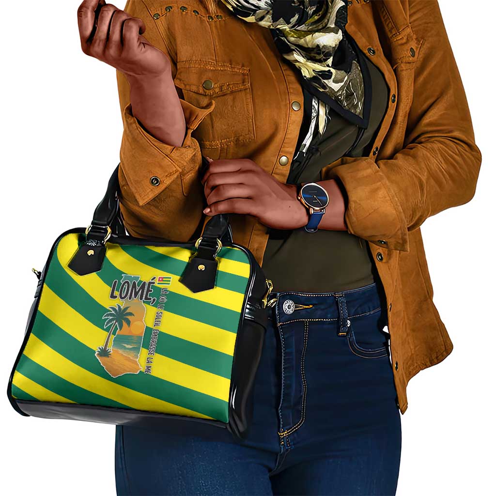 Lome Togo Sunset Shoulder Handbag - Palm Trees and Ocean Embrace Design