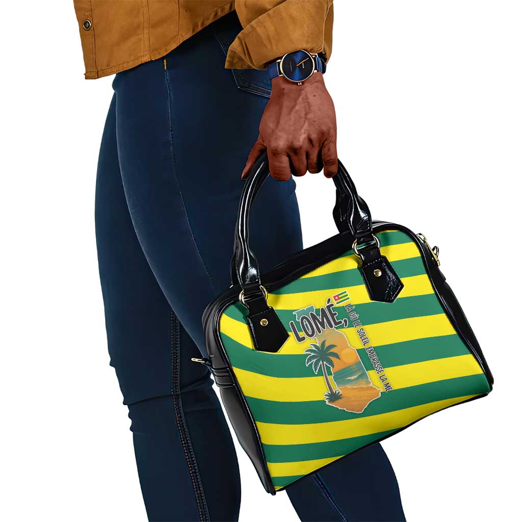 Lome Togo Sunset Shoulder Handbag - Palm Trees and Ocean Embrace Design