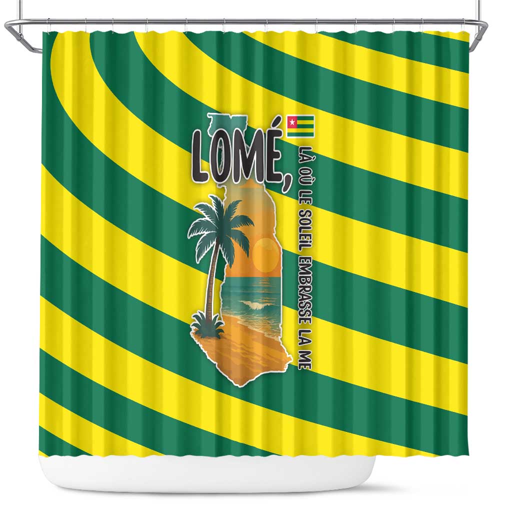 Lome Togo Sunset Shower Curtain - Palm Trees and Ocean Embrace Design