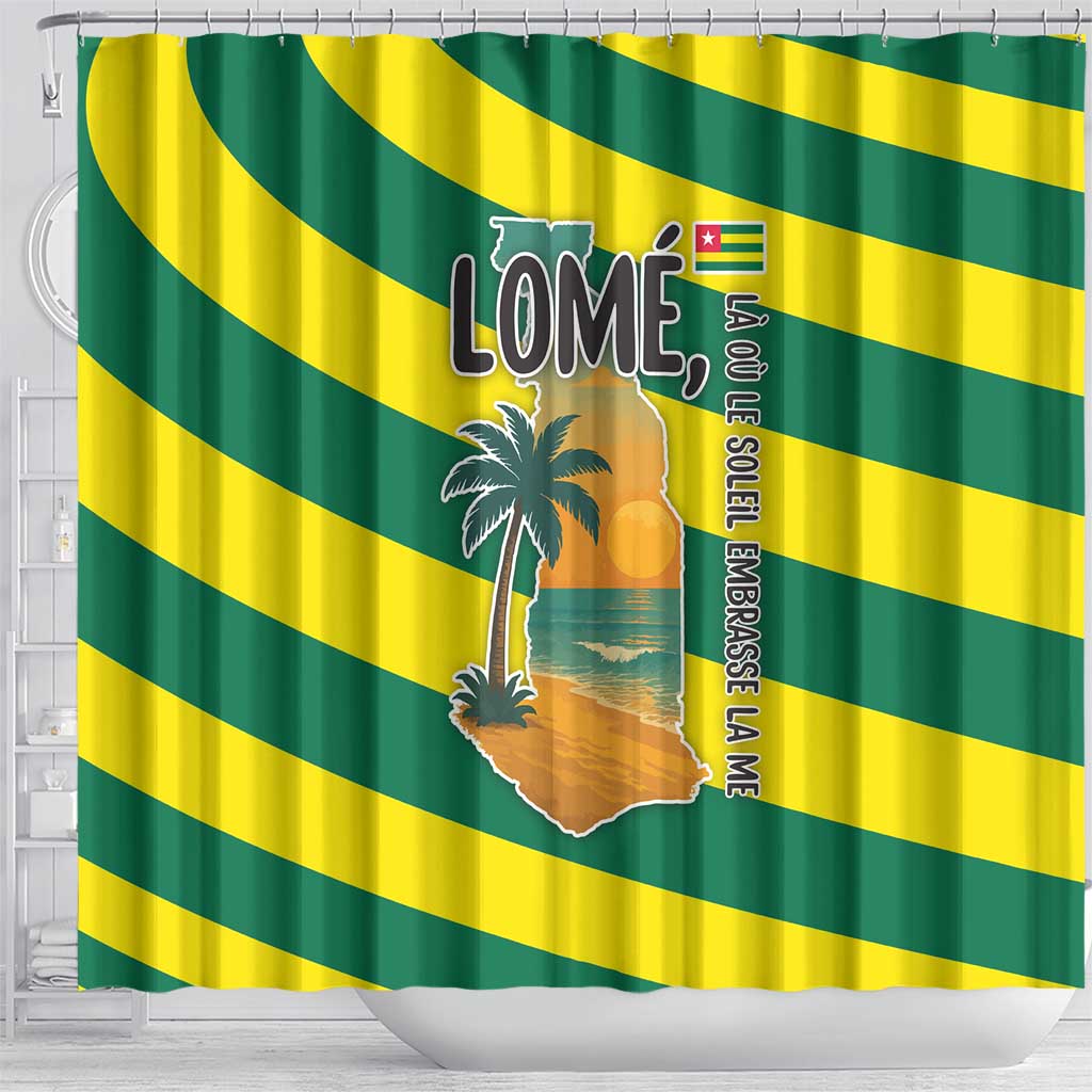 Lome Togo Sunset Shower Curtain - Palm Trees and Ocean Embrace Design