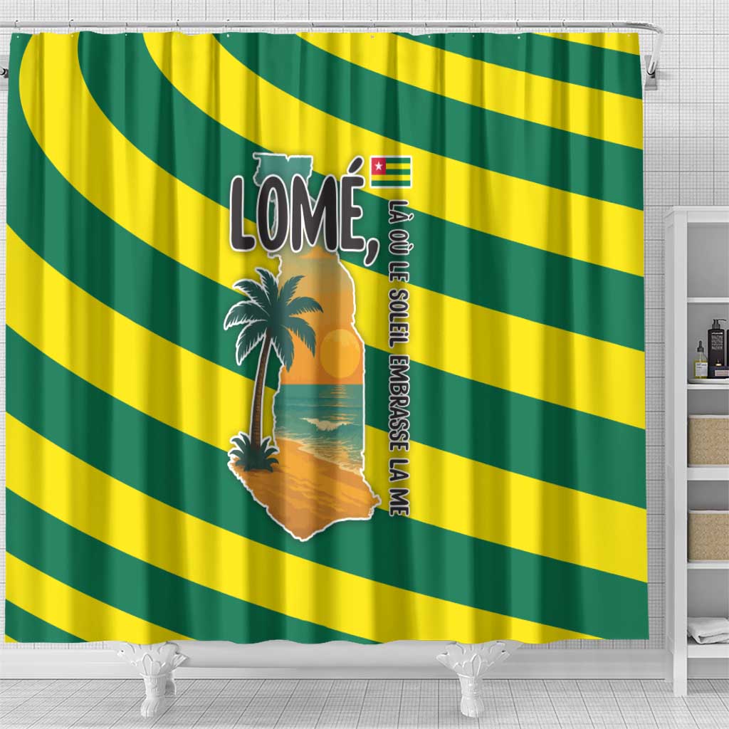 Lome Togo Sunset Shower Curtain - Palm Trees and Ocean Embrace Design