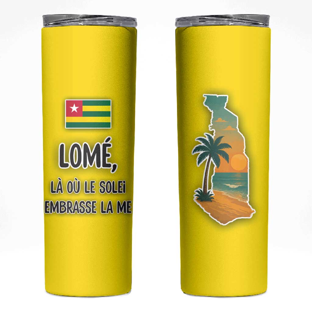 Lome Togo Sunset Skinny Tumbler - Palm Trees and Ocean Embrace Design