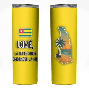 Lome Togo Sunset Skinny Tumbler - Palm Trees and Ocean Embrace Design